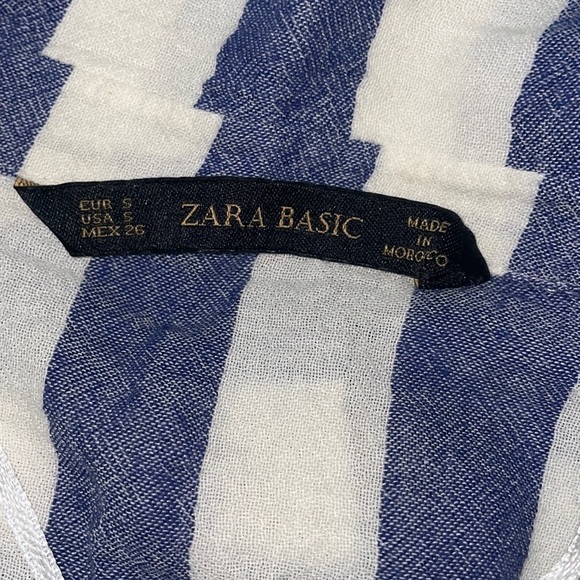 ZARA BASIC striped blue and white v neck button down tank top in sz small - Picture 9 of 9